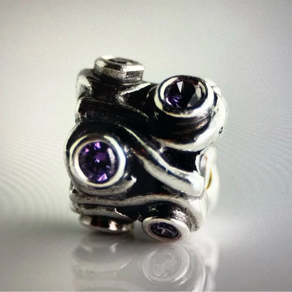 Pandora Retired Sterling Silver and Amethyst CZ Charm